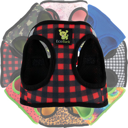 EcoBark Step In Dog Harness - XXXS to Medium Breeds- Reflective Soft Mesh Harness for Teacup, Small Dogs and Puppies / Buffalo Plaid
