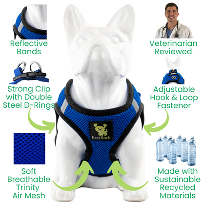 EcoBark Step In Dog Harness - XXXS to Medium Breeds- Reflective Soft Mesh Harness for Teacup, Small Dogs and Puppies / Royal Blue