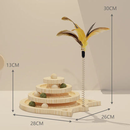 3-Tier Wooden Cat Tower Track Toy | Whisker House
