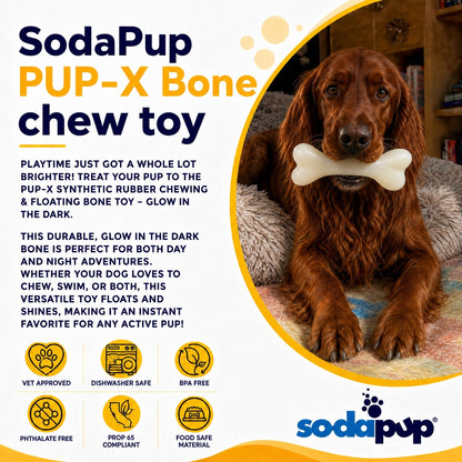 PUP-X Rubber Glow in the Dark Chew Bone Dog Toy - Durable, Floats, Chew Toy for Large Dogs | USA