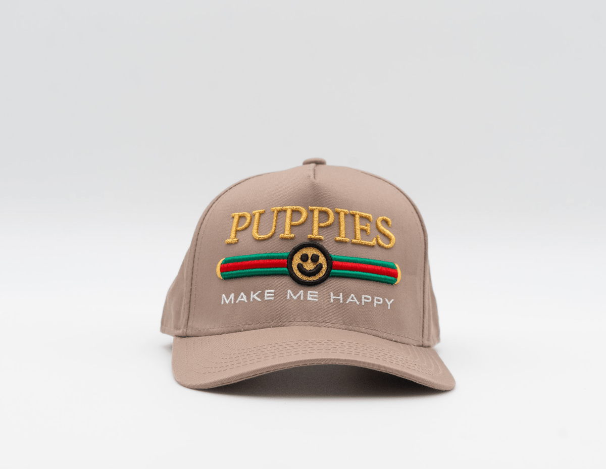 Pup Lux 5 Panel Hat | Khaki | Gold Embroidered Dog Lover Gift | Last One