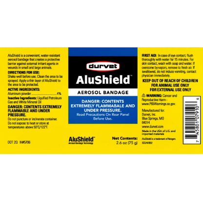 Durvet AluShield Aerosol Bandage 2.6oz Water-Resistant Animal Wound Spray