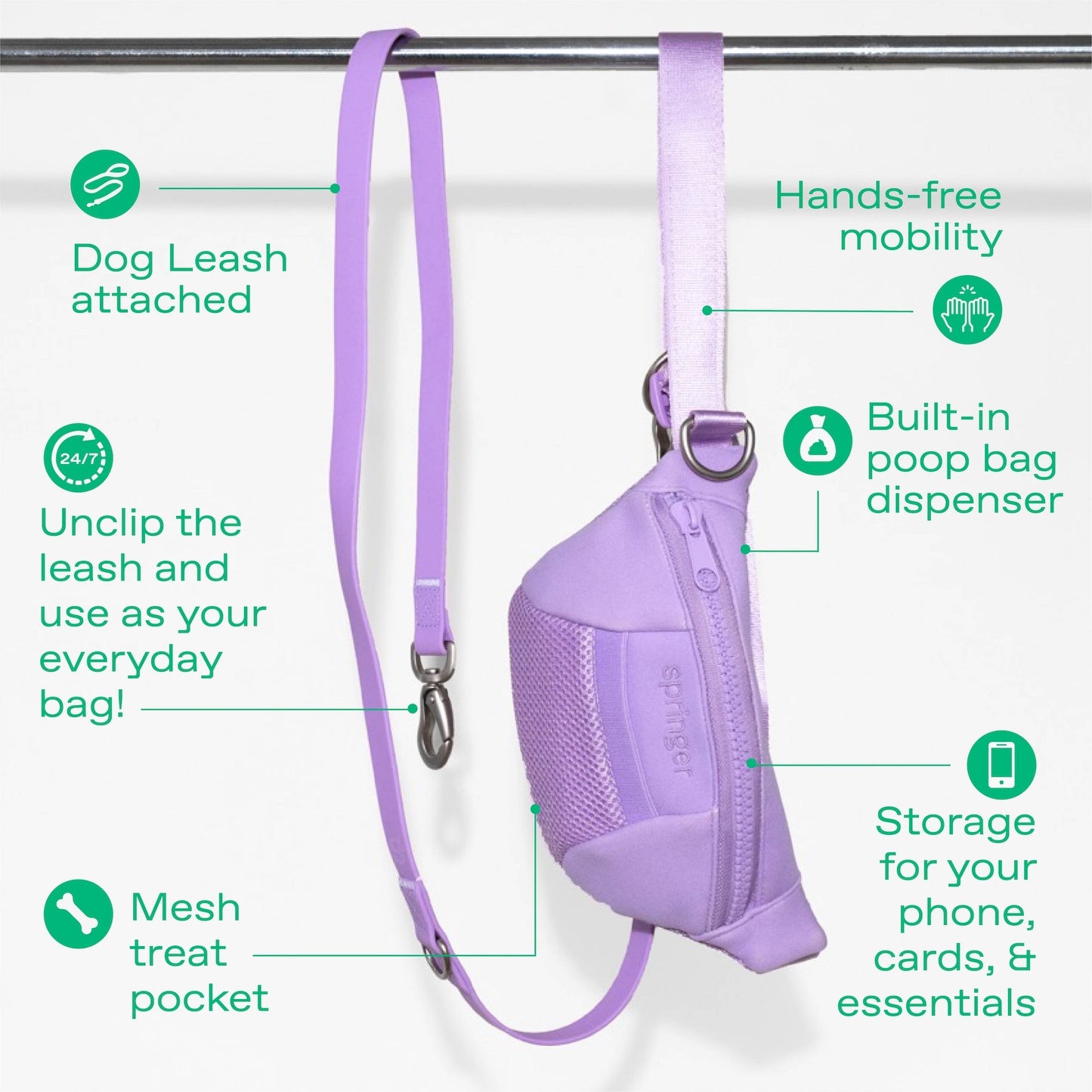 Original Hands-Free Neoprene Dog Walking Bag with 4ft Leash