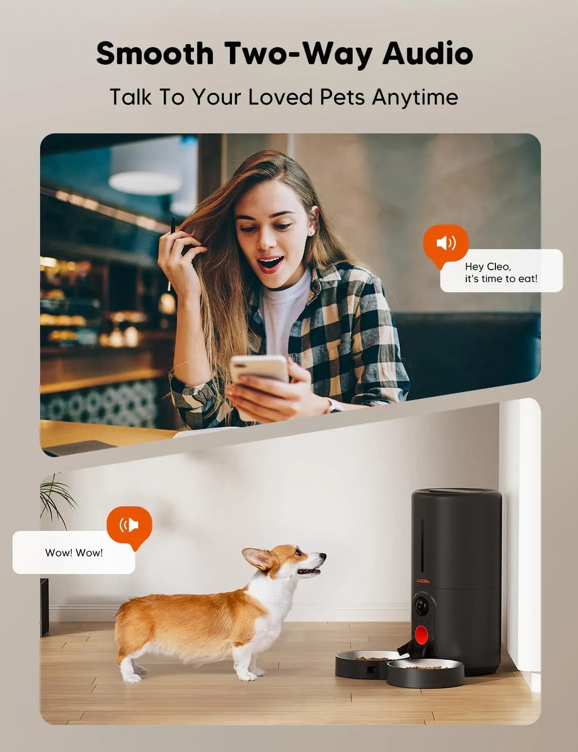 Smart Automatic Pet Feeder with Camera, WiFi 6L Dual Feeding & Two-Way Audio