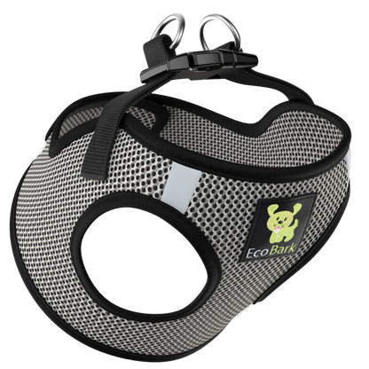 EcoBark Step In Dog Harness - XXXS to Medium Breeds- Reflective Soft Mesh Harness for Teacup, Small Dogs and Puppies / Steel Gray