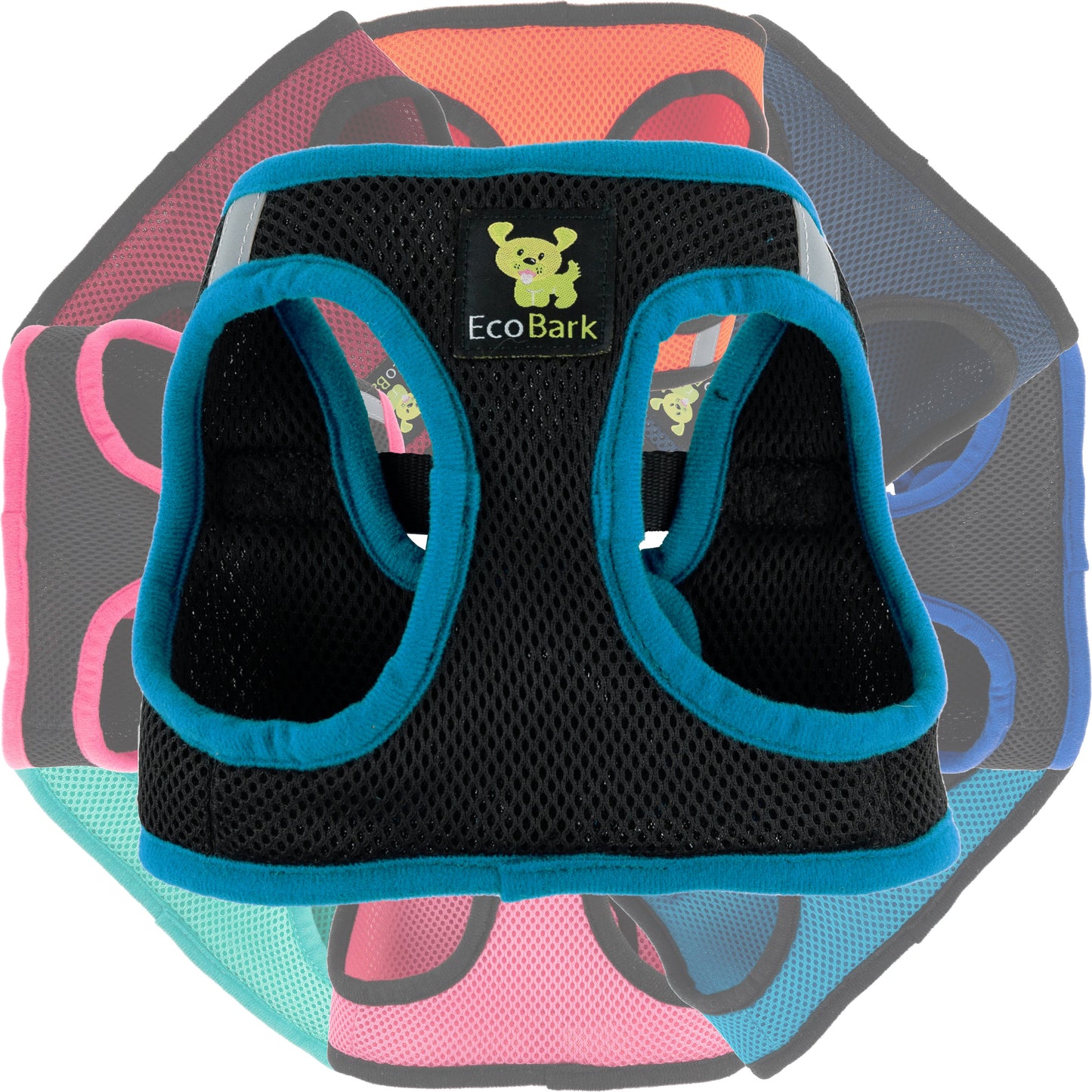EcoBark Step In Dog Harness - XXXS to Medium Breeds- Reflective Soft Mesh Harness for Teacup, Small Dogs and Puppies / Black w/ Teal Piping
