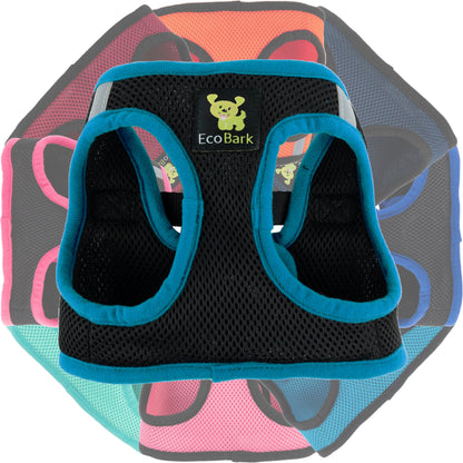 EcoBark Step In Dog Harness - XXXS to Medium Breeds- Reflective Soft Mesh Harness for Teacup, Small Dogs and Puppies / Black w/ Teal Piping