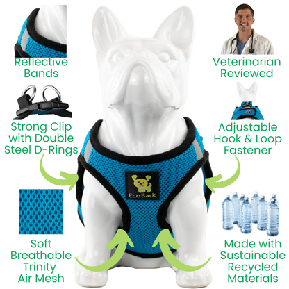 EcoBark Step In Dog Harness - XXXS to Medium Breeds- Reflective Soft Mesh Harness for Teacup, Small Dogs and Puppies / Teal