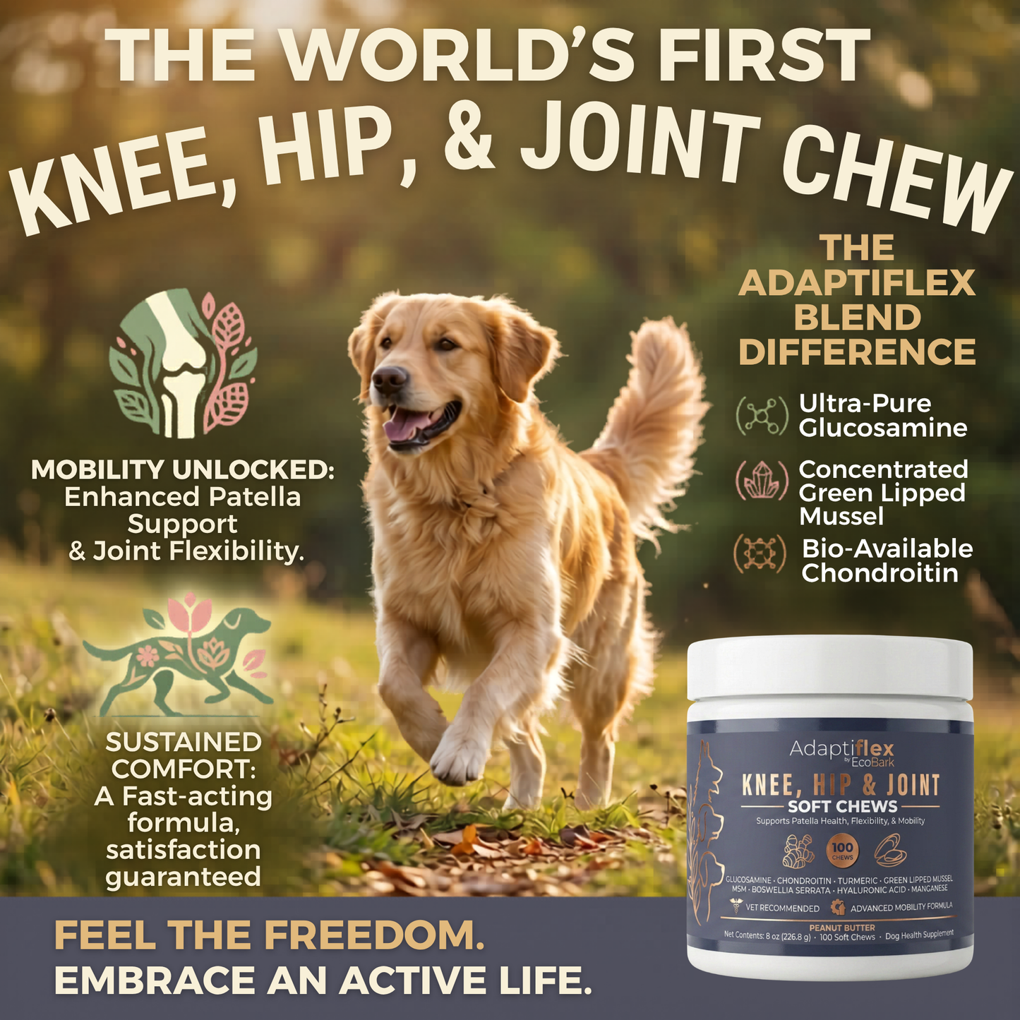 EcoBark Adaptiflex™  Hip and Joint Supplement for Dogs with Glucosamine, Chondroitin, and MSM