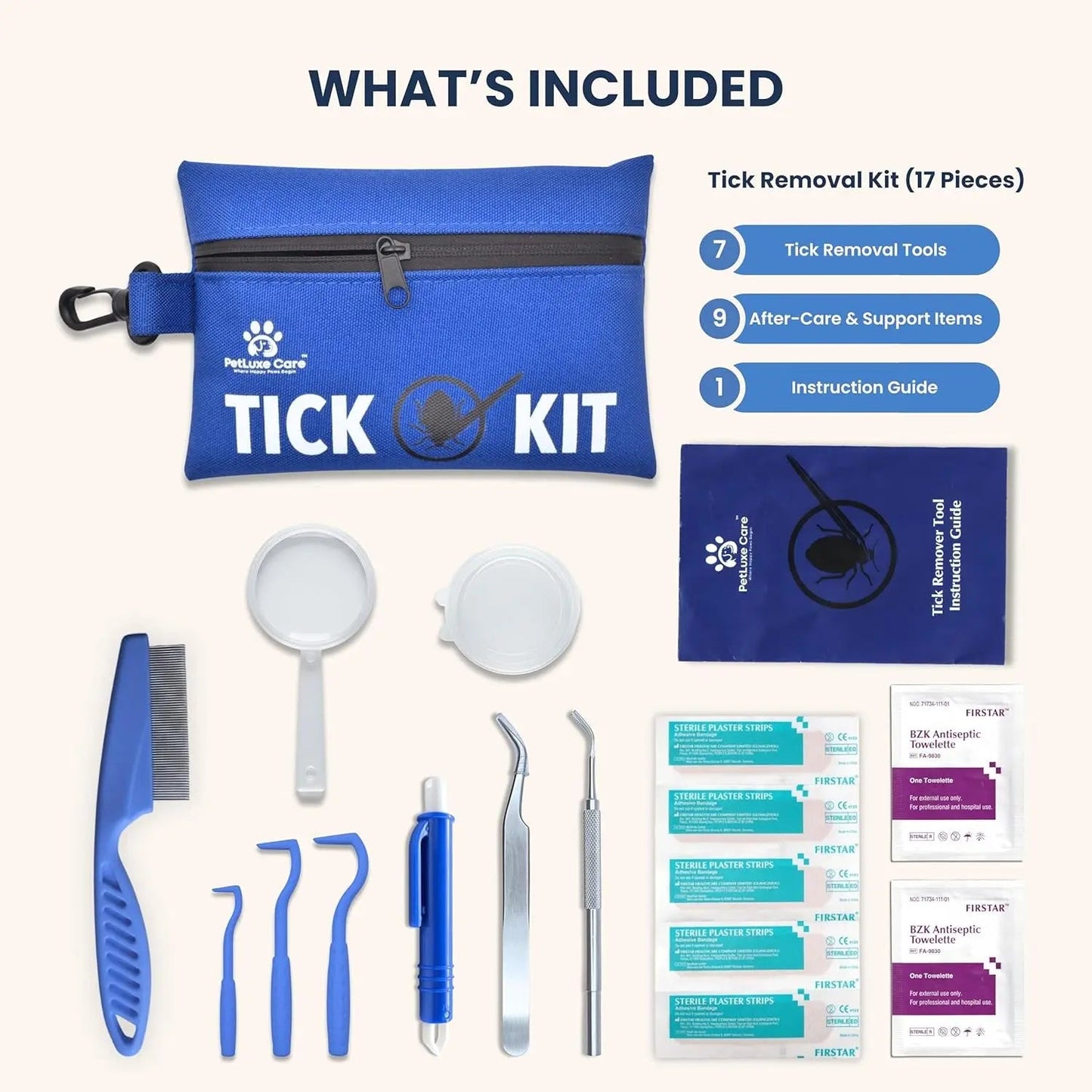 Tick Remover Kit Hooks Comb Stainless Steel Tool Dogs Cats Travel First Aid