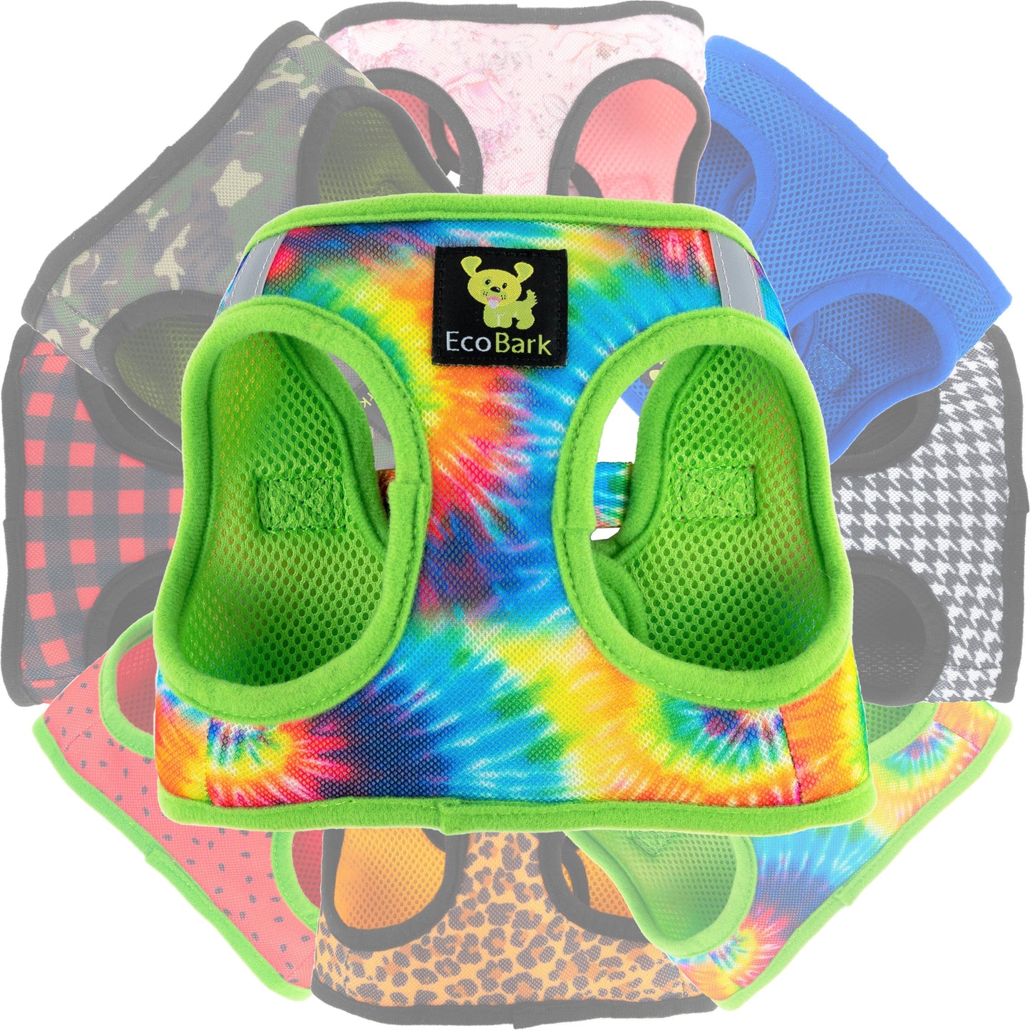 EcoBark Step In Dog Harness - XXXS to Medium Breeds- Reflective Soft Mesh Harness for Teacup, Small Dogs and Puppies / Tie-dye