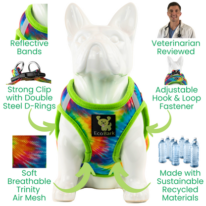 EcoBark Step In Dog Harness - XXXS to Medium Breeds- Reflective Soft Mesh Harness for Teacup, Small Dogs and Puppies / Tie-dye