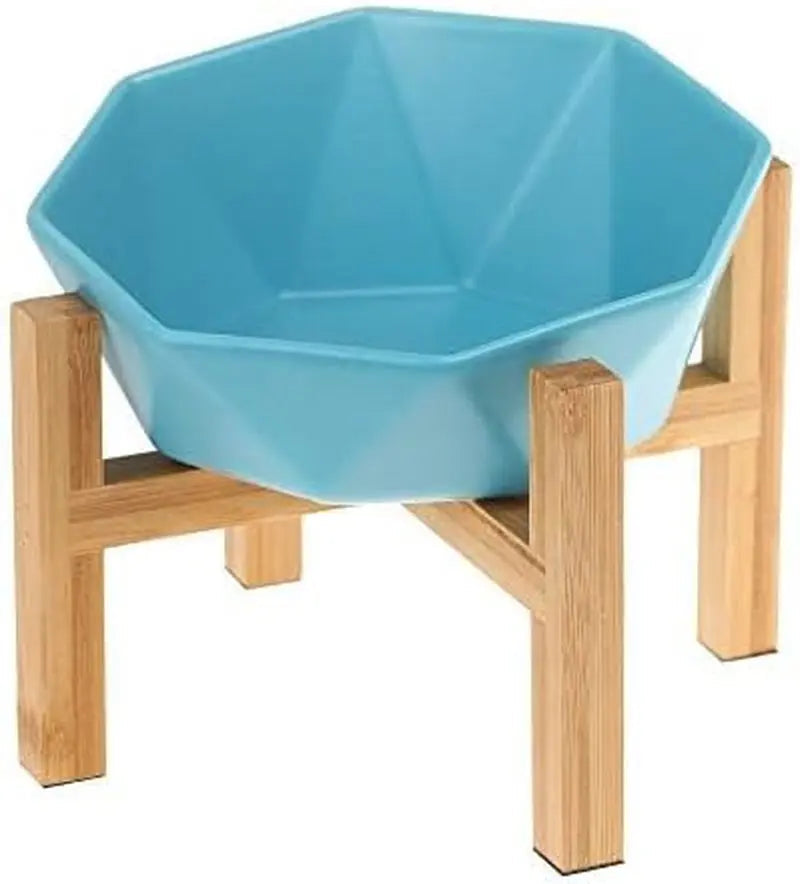 Tilted Elevated Ceramic Pet Bowl with Bamboo Stand | Modern Feeding Dish