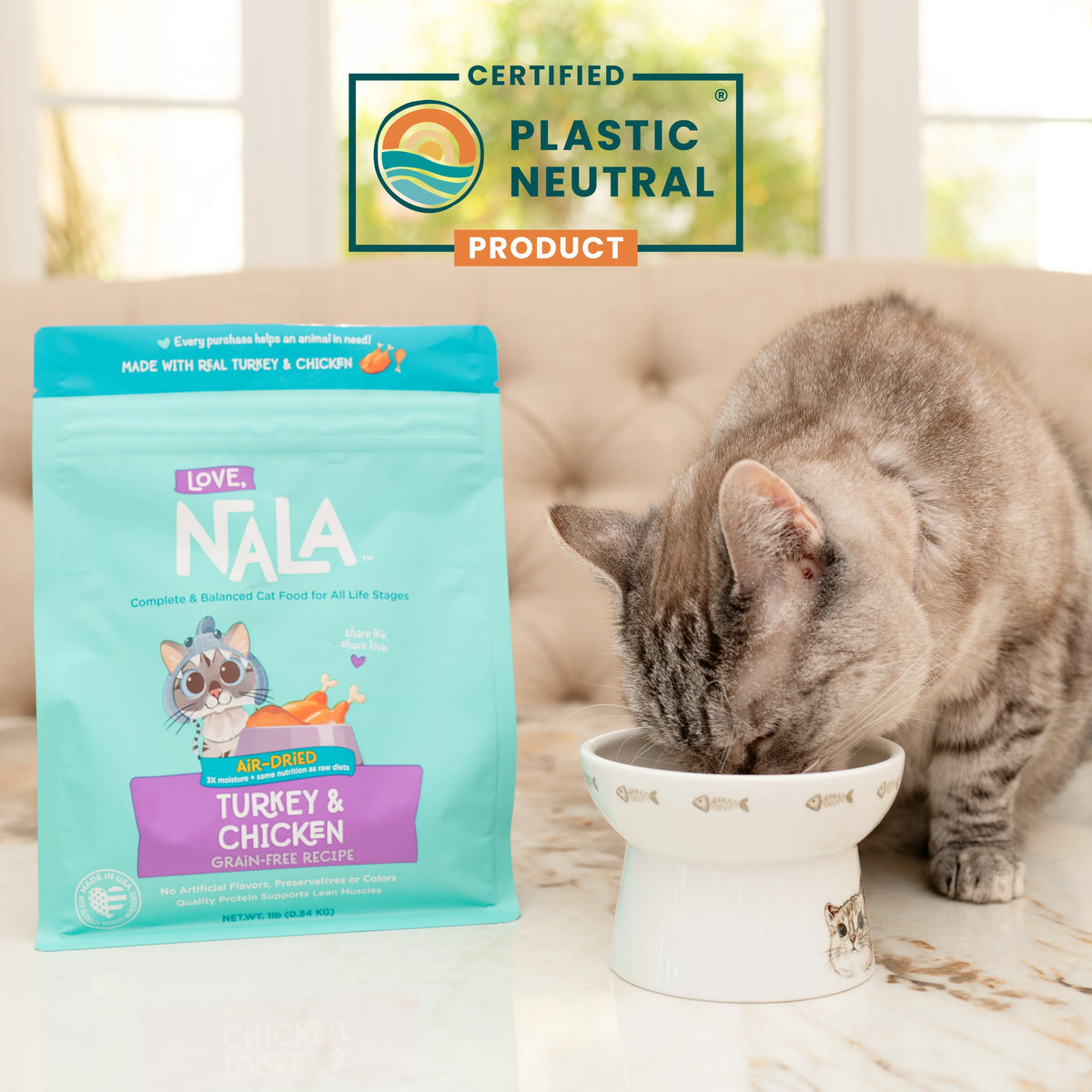 Turkey & Chicken Grain Free Recipe Air-Dried Adult Cat Food 1lb bag