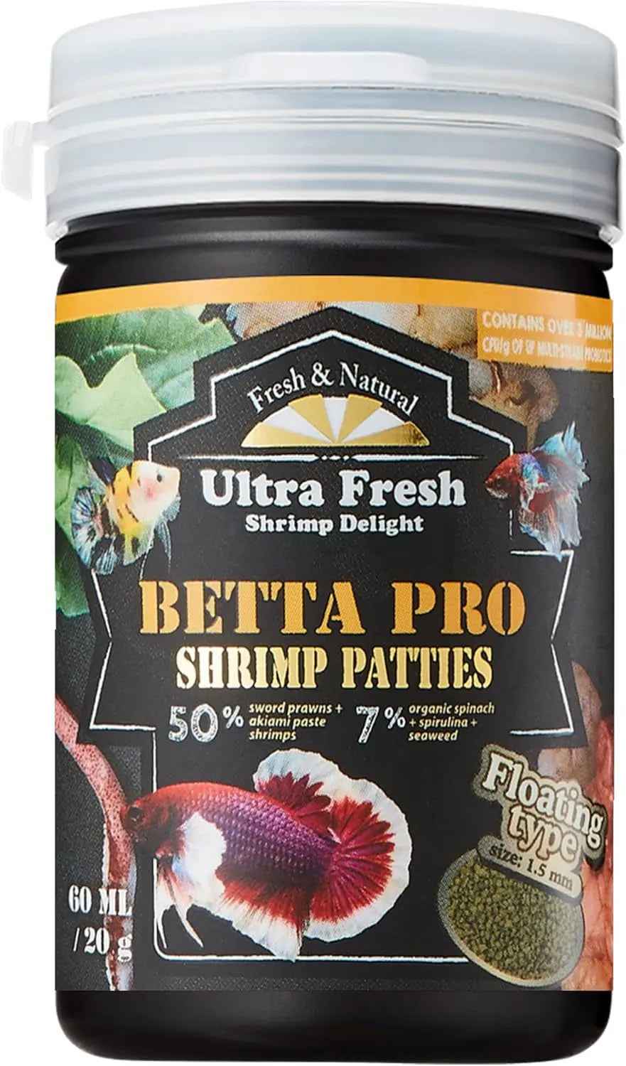 Ultra Fresh Betta Food Pro Shrimp Patties 50% Prawn Natural Protein
