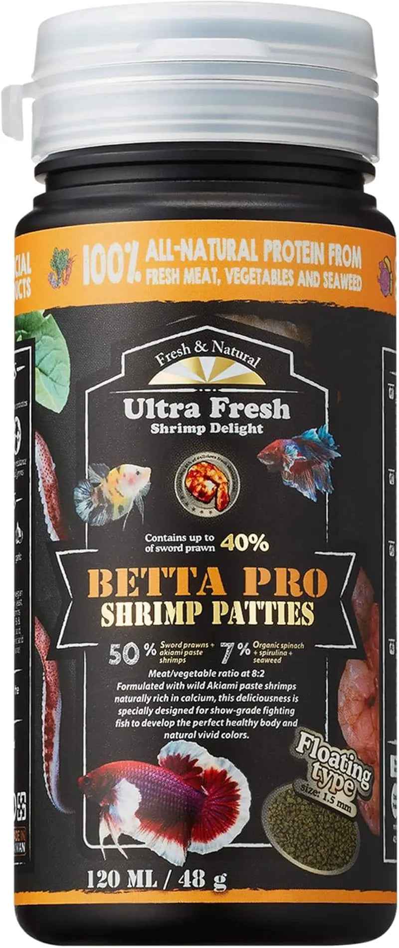 Ultra Fresh Betta Food Pro Shrimp Patties 50% Prawn Natural Protein