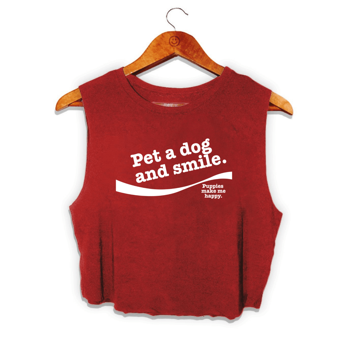 Pet A Dog And Smile Crop Tank | Red Font | Gift for Dog Lovers | Made in USA