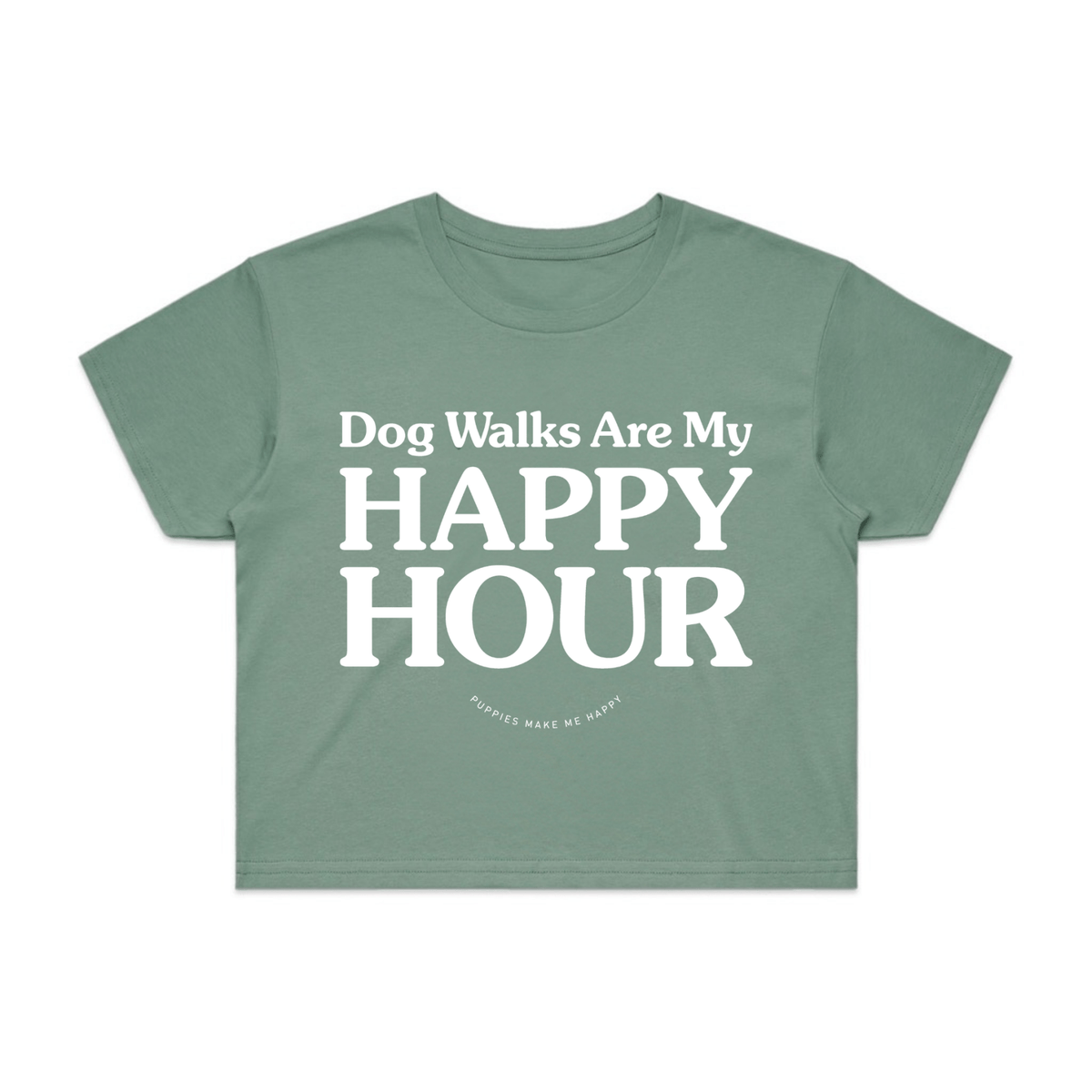 Dog Walks Are My Happy Hour Crop Tee | Gift for Dog Moms | Made in USA