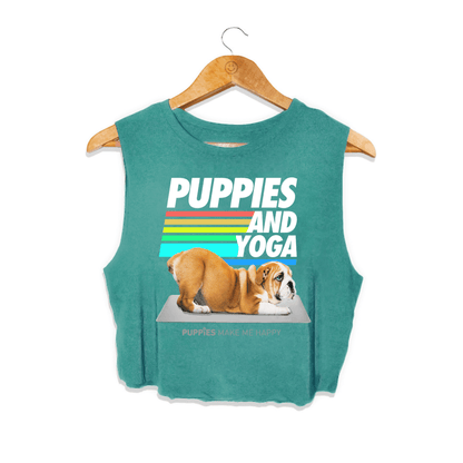 Puppies & Yoga Crop Tank | Gift for Dog Moms Who Do Yoga | Made in USA