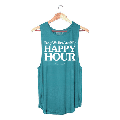 Dog Walks Are My Happy Hour Women's Sleeveless Tank | Gift for Dog Moms | Made in USA