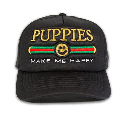 Pup Lux Metallic Gold Puff Trucker Hat | 3D Puff Embroidered | Limited Dog Lover Gift