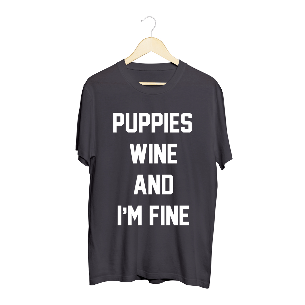 Puppies Wine & I'm Fine Unisex Crewneck Tee | Gift for Dog Moms | Wine Lovers