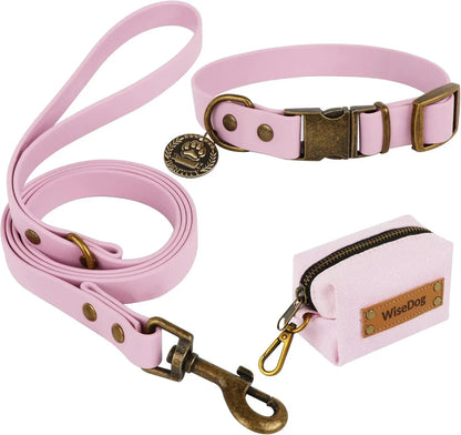 Waterproof Dog Collar & 4FT Leash Set Adjustable XS–XL with Poop Bag