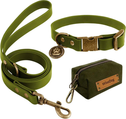 Waterproof Dog Collar & 4FT Leash Set Adjustable XS–XL with Poop Bag