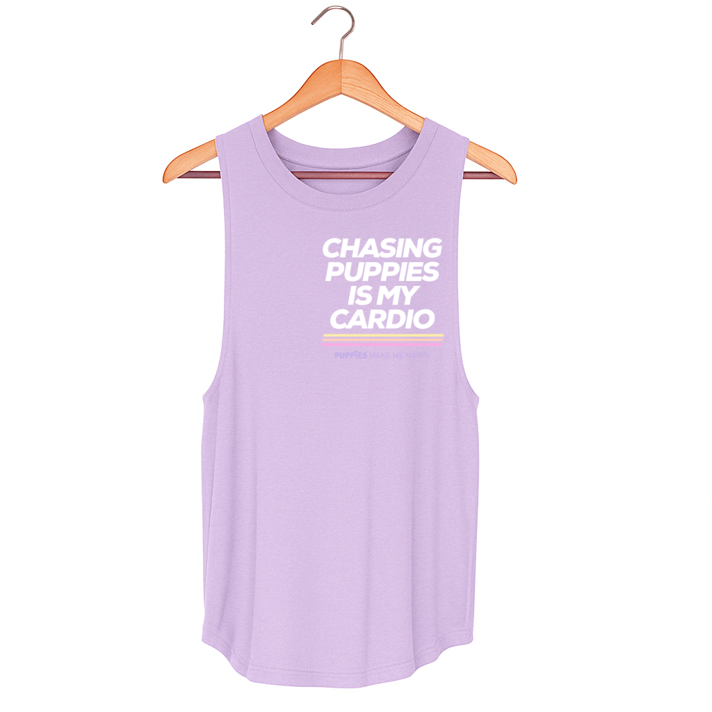 Chasing Puppies is My Cardio Women's Sleeveless Tank | Dog Mom Gift | Handmade in Los Angeles USA
