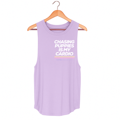 Chasing Puppies is My Cardio Women's Sleeveless Tank | Dog Mom Gift | Handmade in Los Angeles USA