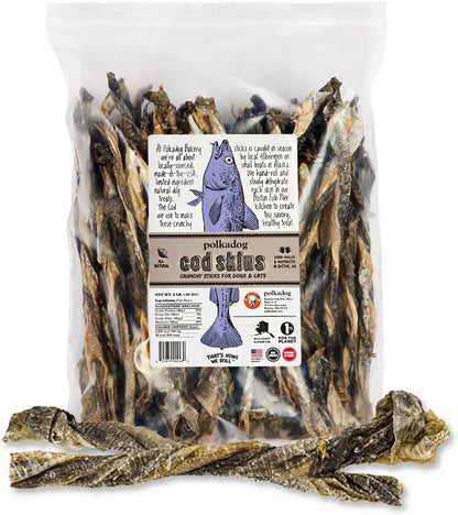 Wild Caught Cod Skins Dog Treats 4.7oz Single Ingredient USA Made