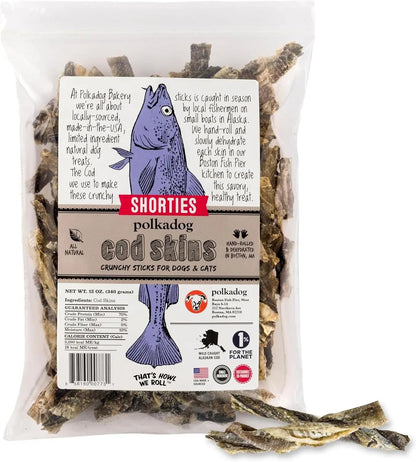 Wild Caught Cod Skins Dog Treats 4.7oz Single Ingredient USA Made