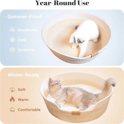 Woven Cat & Small Dog Bed Basket Cushion 18.5in Washable in 3 Colors