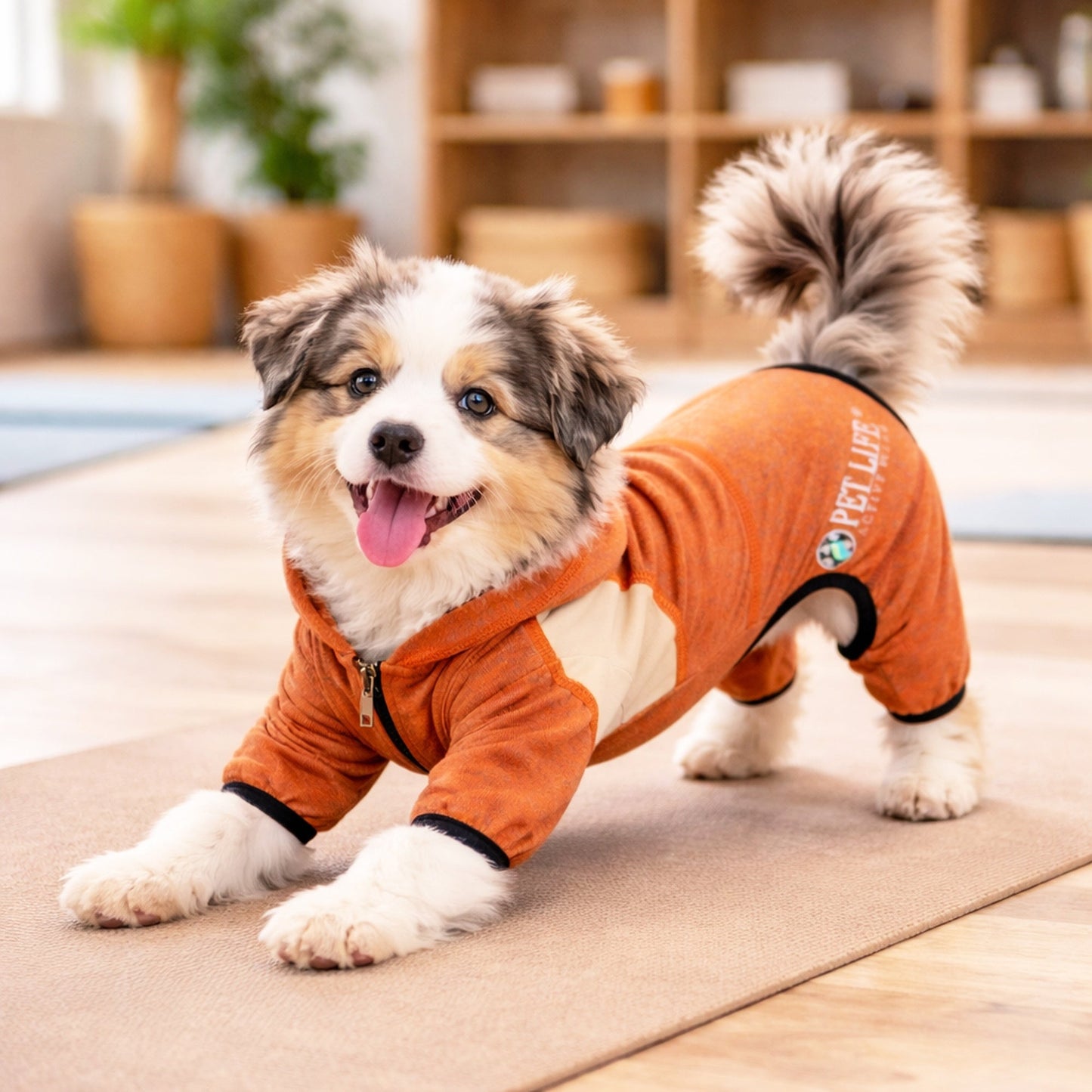 Pet Life ®  Active 'Fur-Breeze' Medium-weight 4-Way-Stretch Full Body Hooded Dog Yoga sweater