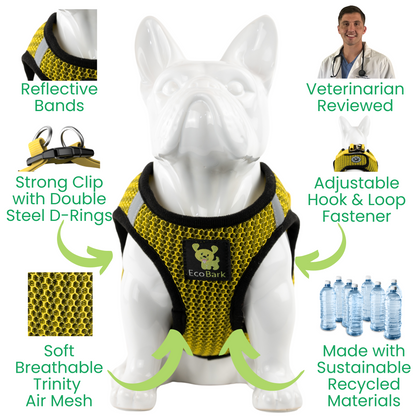EcoBark Step In Dog Harness - XXXS to Medium Breeds- Reflective Soft Mesh Harness for Teacup, Small Dogs and Puppies / Yellow Sport