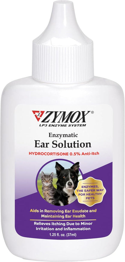 ZYMOX Dog & Cat Ear Solution 0.5% Hydrocortisone Enzymatic Relief 1.25oz