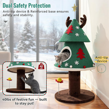 Christmas Cat Tree with Cozy Cat House – 47.2, 60 & 63 Inch
