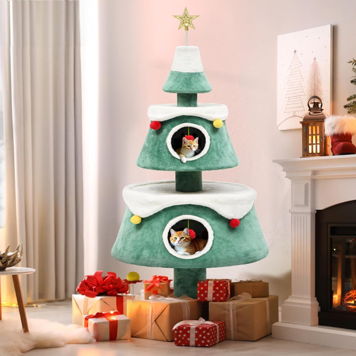 Christmas Cat Tree with 2-Story House – 60 & 63 Inch