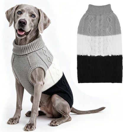 Color Block Cable Knit Dog Sweater – Turtleneck Pullover XS–XL