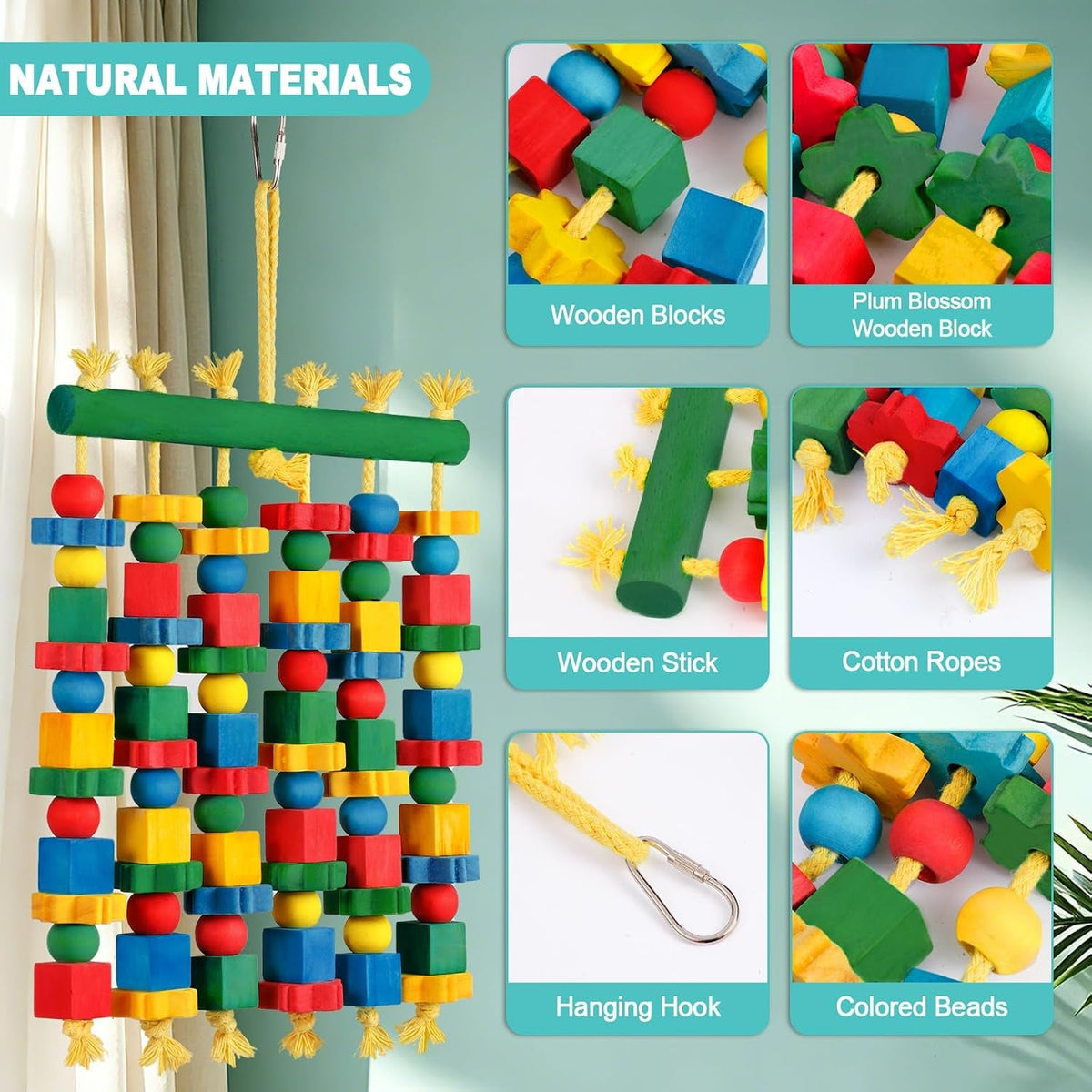 Large Parrot Toy Natural Wood Bird Chew Toy for Macaws Cockatoos