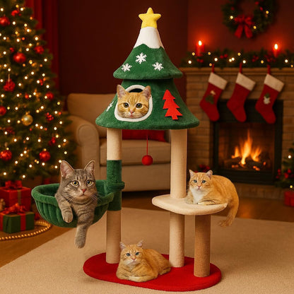Christmas Cat Tree Tower with Houses – 48 & 52 Inch