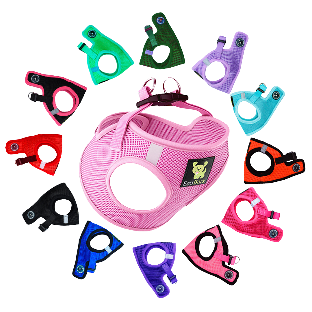 EcoBark Step In Dog Harness - XXXS to Medium Breeds- Reflective Soft Mesh Harness for Teacup, Small Dogs and Puppies / Baby Pink