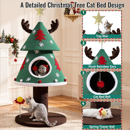 Christmas Cat Tree with Cozy Cat House – 47.2, 60 & 63 Inch