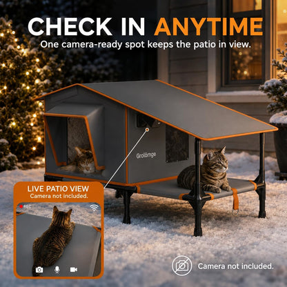 Heated Outdoor Cat House with Covered Terrace & Dual Exits