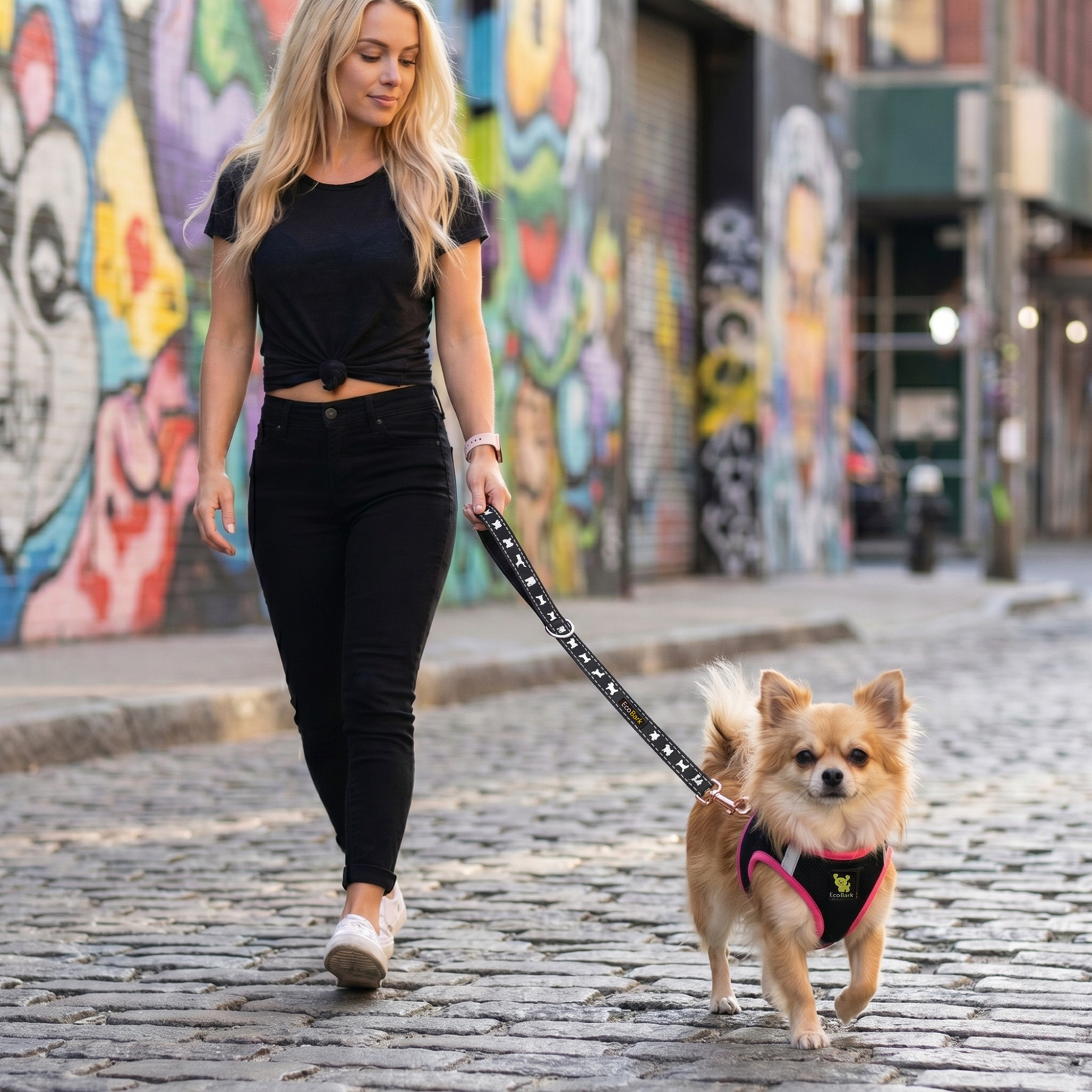EcoBark Step In Dog Harness - XXXS to Medium Breeds- Reflective Soft Mesh Harness for Teacup, Small Dogs and Puppies / Black w/ Pink Piping