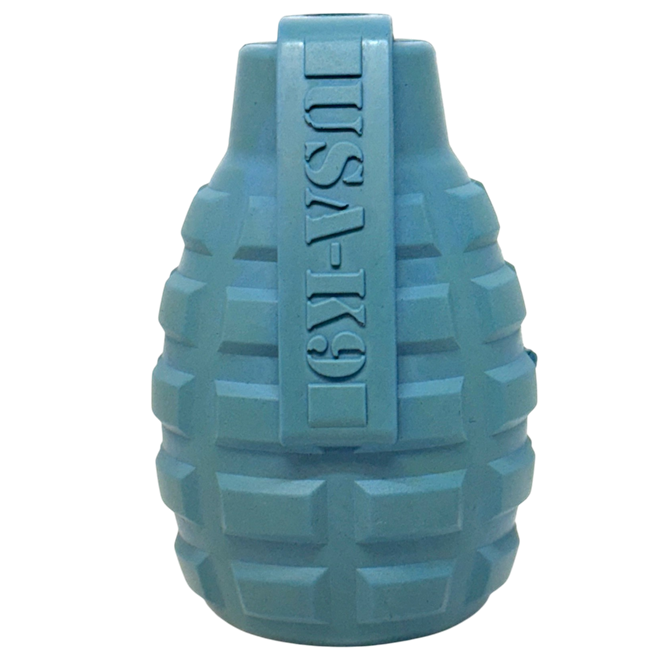USA-K9 Grenade Rubber Dog Chew Toy | K9 Handler Reward Toy | Red & Blue | USA Made