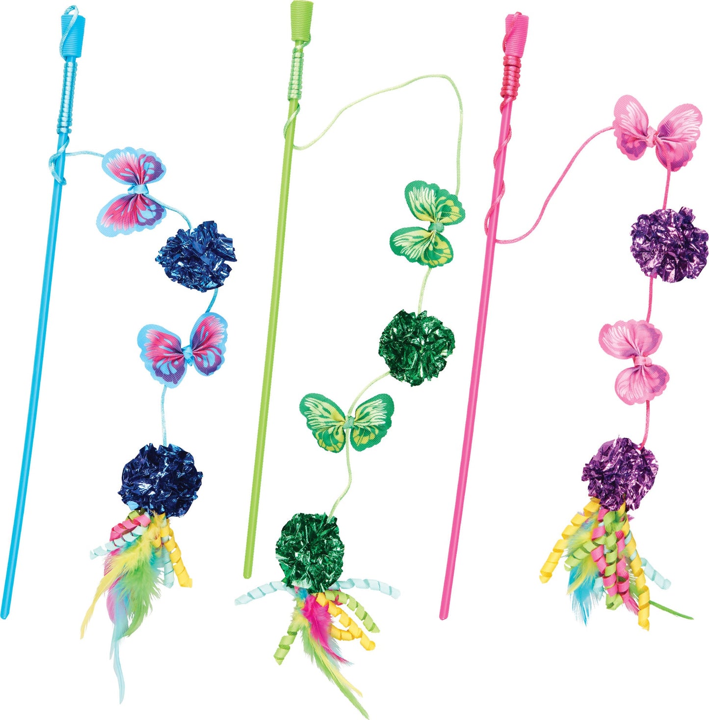 Mylar Wand Cat Toy with Butterflies