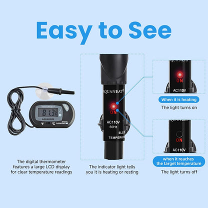 Aquarium Heater 25W-300W Adjustable Submersible Thermometer