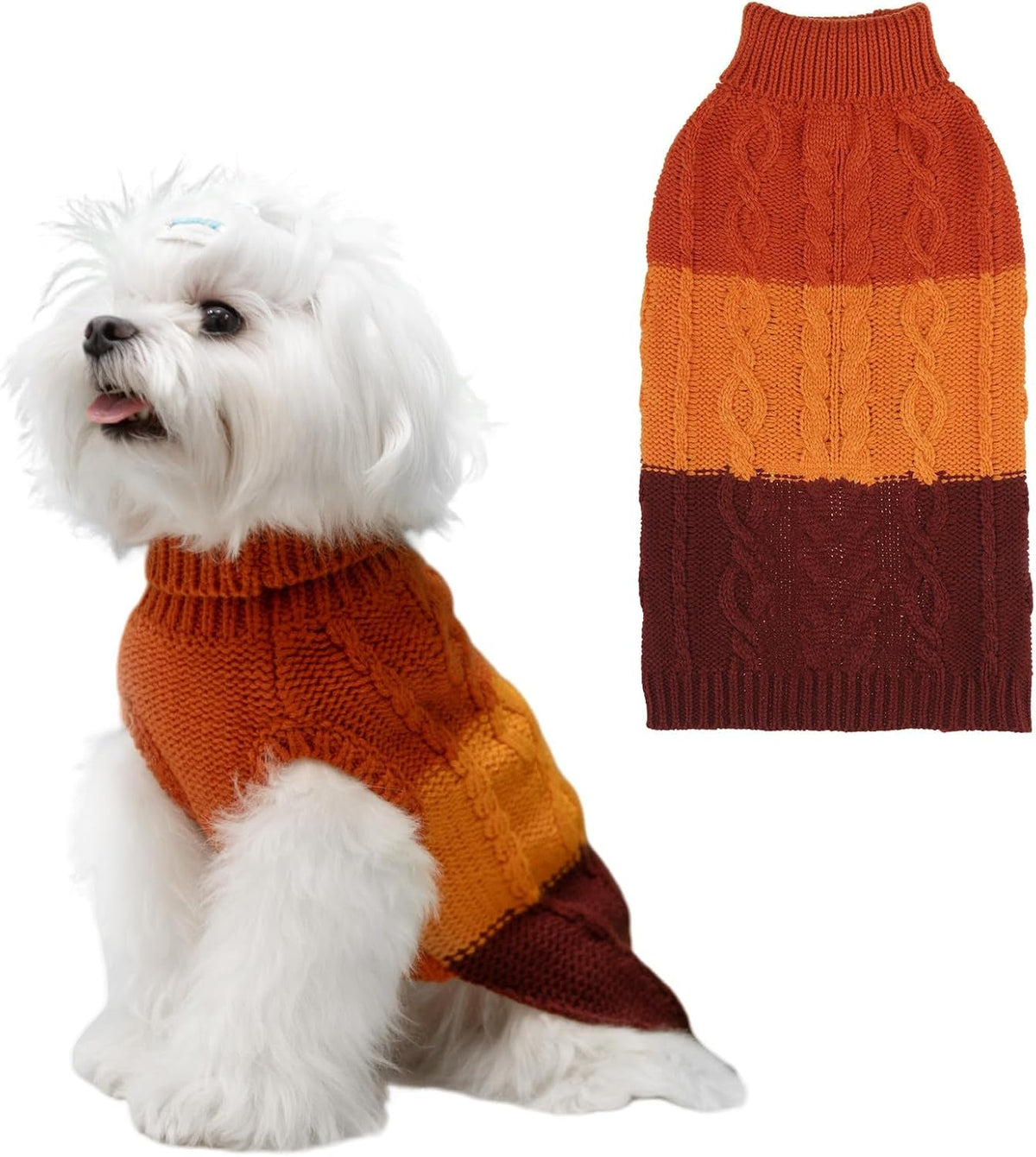 Color Block Cable Knit Dog Sweater – Turtleneck Pullover XS–XL