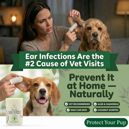 Dog Ear Wipes - Dog Ear Cleaning Wipes by EcoBark - Naturally Coconut Scented - 50 Count Finger Wipes For Puppies and Dogs